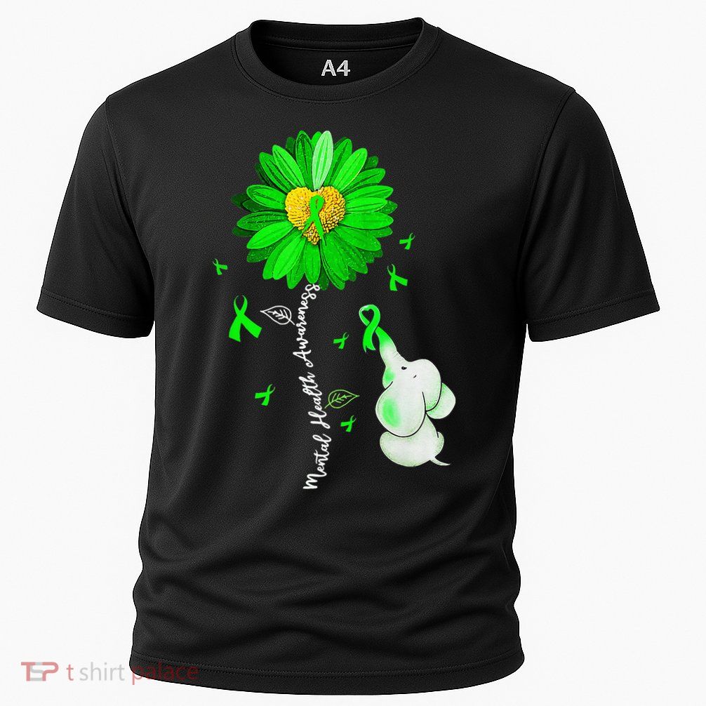 Mental Health Awareness Sunflower Green Ribbon Elephant Performance Shirt