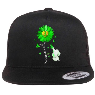 Mental Health Awareness Sunflower Green Ribbon Elephant Flatbill Hat