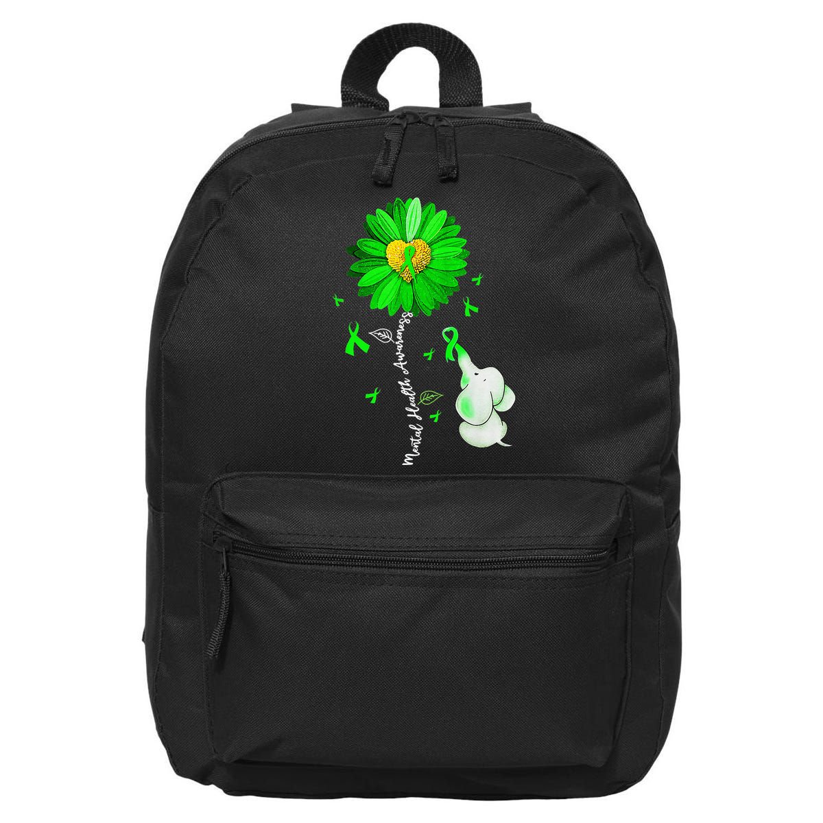 Mental Health Awareness Sunflower Green Ribbon Elephant 16 in Basic Backpack