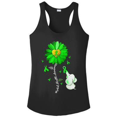 Mental Health Awareness Sunflower Green Ribbon Elephant Ladies PosiCharge Competitor Racerback Tank
