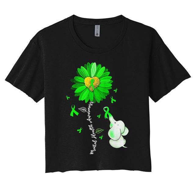 Mental Health Awareness Sunflower Green Ribbon Elephant Crop Top