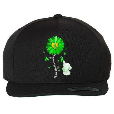 Mental Health Awareness Sunflower Green Ribbon Elephant Wool Snapback Cap