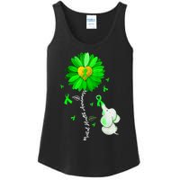 Mental Health Awareness Sunflower Green Ribbon Elephant Ladies Essential Tank