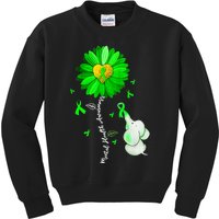 Mental Health Awareness Sunflower Green Ribbon Elephant Kids Sweatshirt