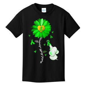 Mental Health Awareness Sunflower Green Ribbon Elephant Kids T-Shirt