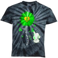 Mental Health Awareness Sunflower Green Ribbon Elephant Kids Tie-Dye T-Shirt