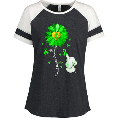 Mental Health Awareness Sunflower Green Ribbon Elephant Enza Ladies Jersey Colorblock Tee