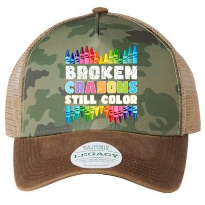 Mental Health Awareness Supporter Broken Crayons Still Color Legacy Tie Dye Trucker Hat