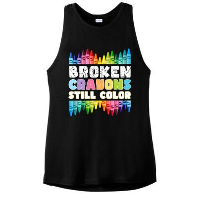 Mental Health Awareness Supporter Broken Crayons Still Color Ladies PosiCharge Tri-Blend Wicking Tank