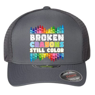 Mental Health Awareness Supporter Broken Crayons Still Color Flexfit Unipanel Trucker Cap