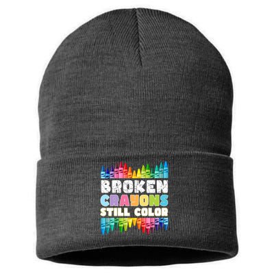 Mental Health Awareness Supporter Broken Crayons Still Color Sustainable Knit Beanie