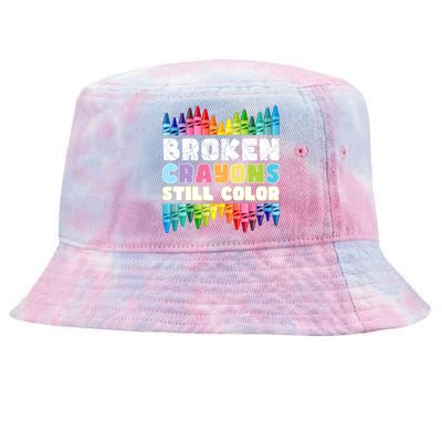 Mental Health Awareness Supporter Broken Crayons Still Color Tie-Dyed Bucket Hat