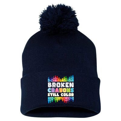 Mental Health Awareness Supporter Broken Crayons Still Color Pom Pom 12in Knit Beanie