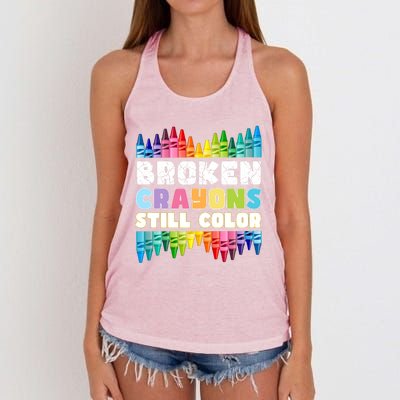 Mental Health Awareness Supporter Broken Crayons Still Color Women's Knotted Racerback Tank