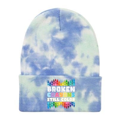 Mental Health Awareness Supporter Broken Crayons Still Color Tie Dye 12in Knit Beanie