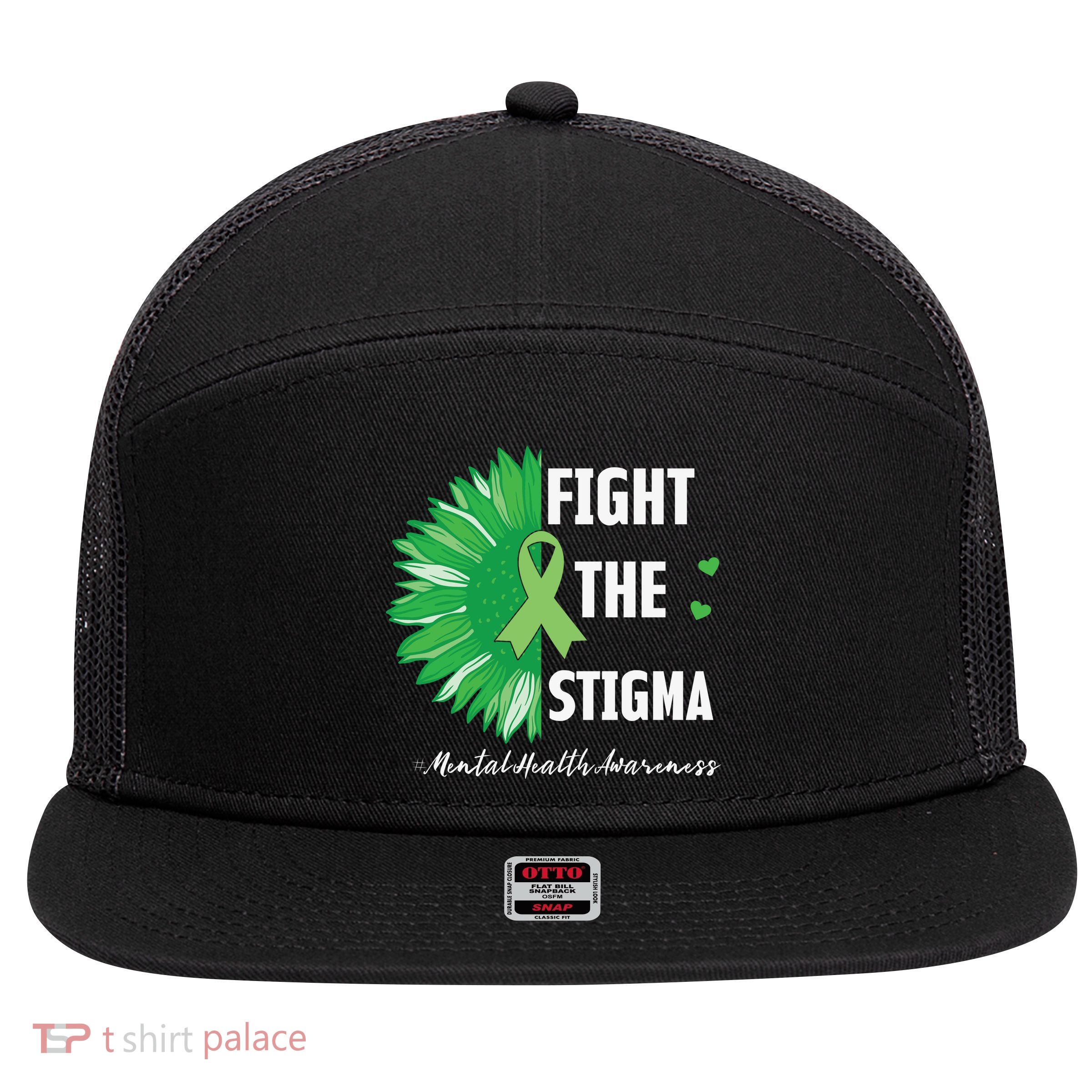 Mental Health Awareness Sunflower Fight The Stigma 7 Panel Mesh Trucker Snapback Hat