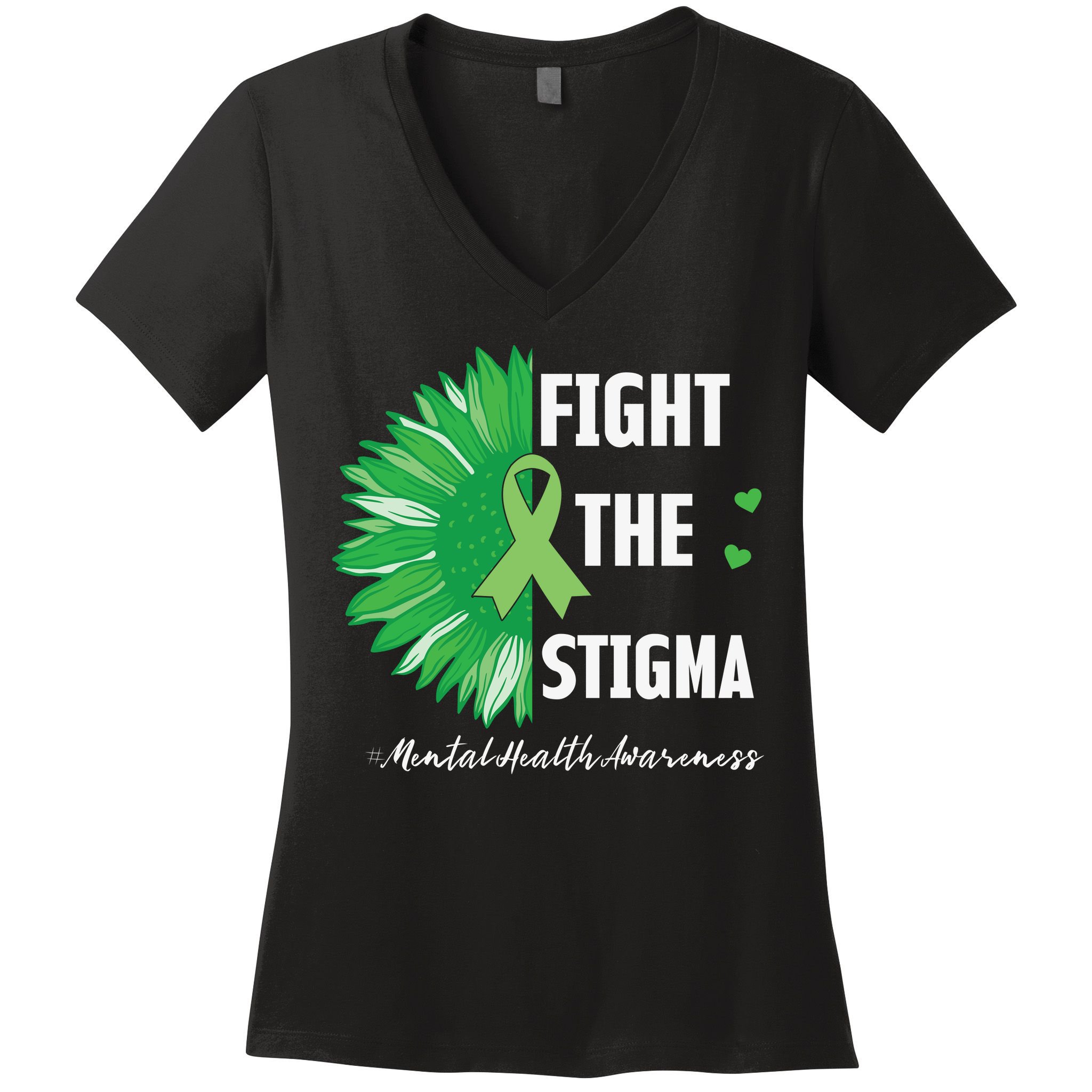 Mental Health Awareness Sunflower Fight The Stigma Women's V-Neck T-Shirt