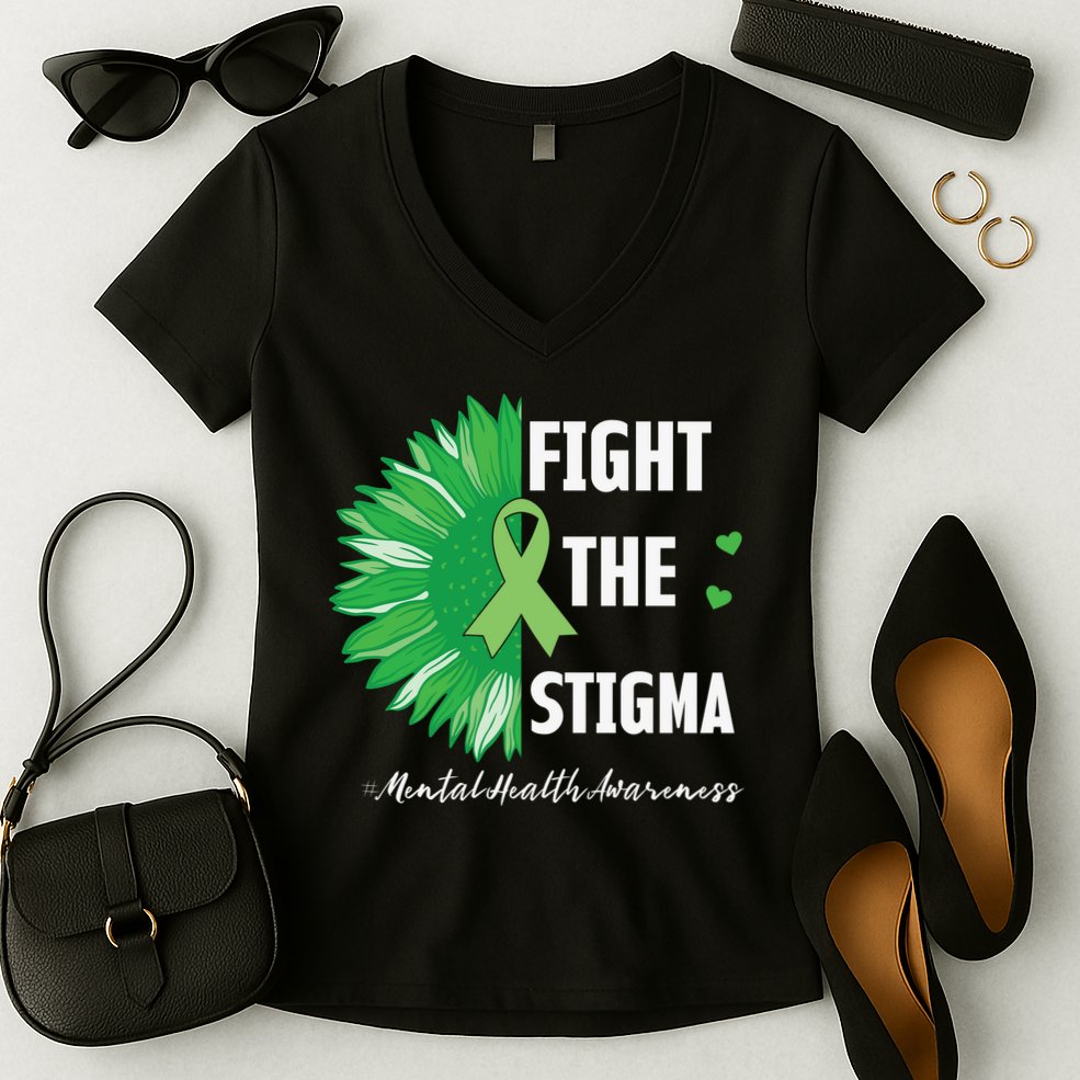 Mental Health Awareness Sunflower Fight The Stigma Women's V-Neck T-Shirt