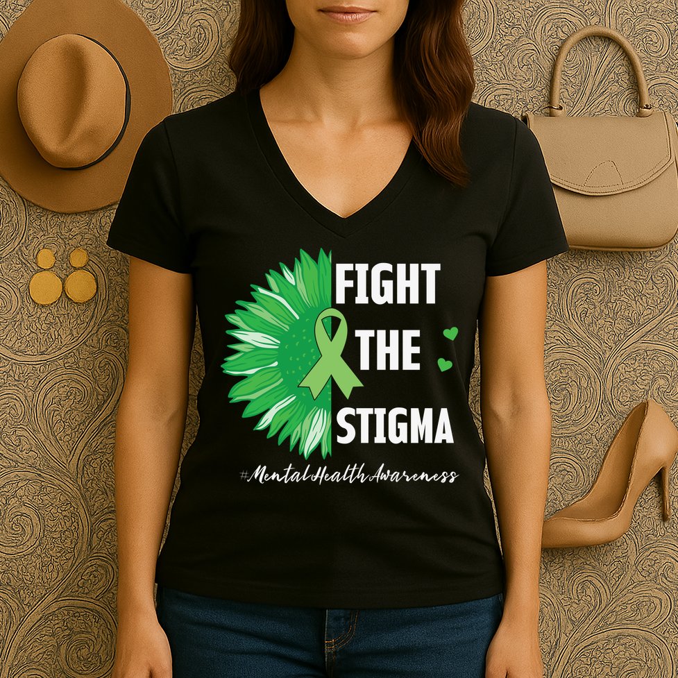 Mental Health Awareness Sunflower Fight The Stigma Women's V-Neck T-Shirt