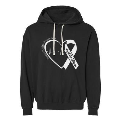 Mental Health Awareness Heart Fight The Stigma Green Ribbon Garment-Dyed Fleece Hoodie