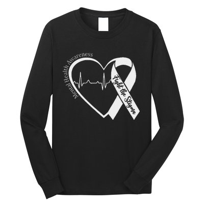 Mental Health Awareness Heart Fight The Stigma Green Ribbon Long Sleeve Shirt