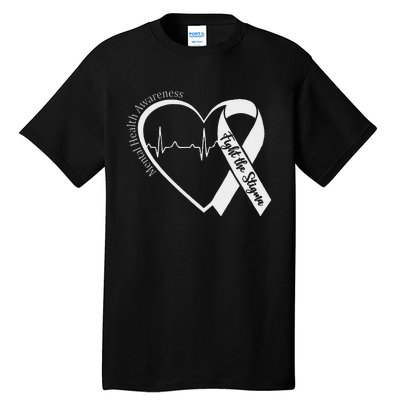 Mental Health Awareness Heart Fight The Stigma Green Ribbon Tall T-Shirt