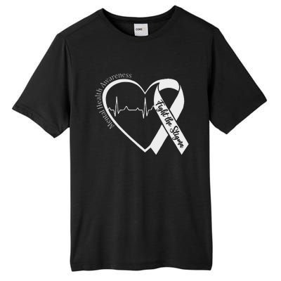 Mental Health Awareness Heart Fight The Stigma Green Ribbon Tall Fusion ChromaSoft Performance T-Shirt