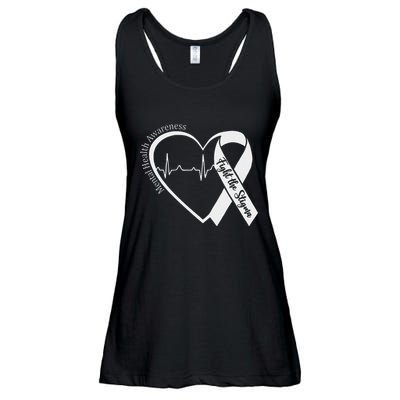 Mental Health Awareness Heart Fight The Stigma Green Ribbon Ladies Essential Flowy Tank