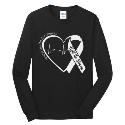 Mental Health Awareness Heart Fight The Stigma Green Ribbon Tall Long Sleeve T-Shirt