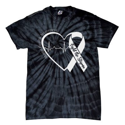 Mental Health Awareness Heart Fight The Stigma Green Ribbon Tie-Dye T-Shirt