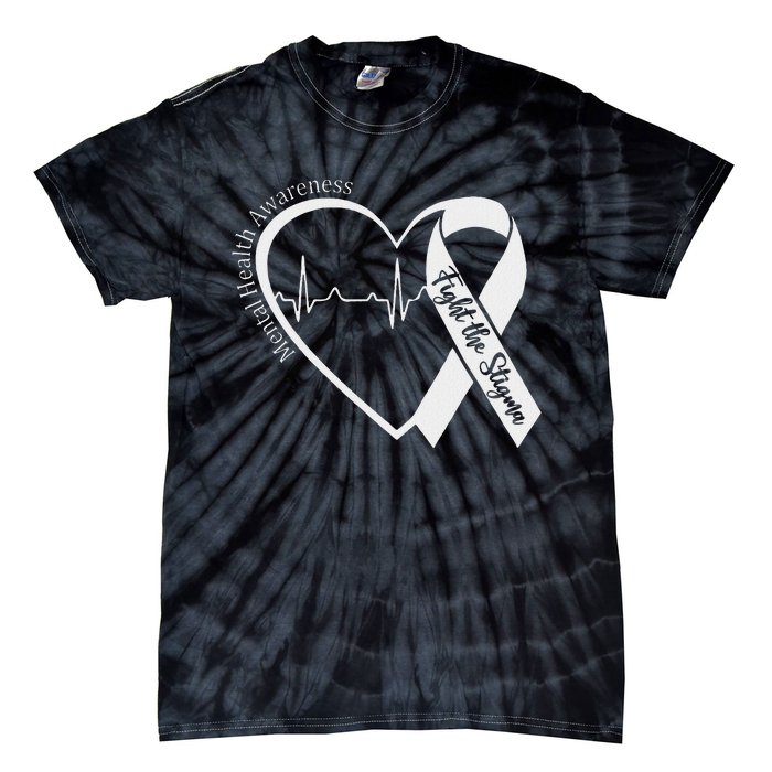 Mental Health Awareness Heart Fight The Stigma Green Ribbon Tie-Dye T-Shirt