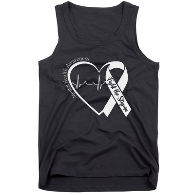 Mental Health Awareness Heart Fight The Stigma Green Ribbon Tank Top