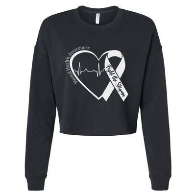 Mental Health Awareness Heart Fight The Stigma Green Ribbon Cropped Pullover Crew