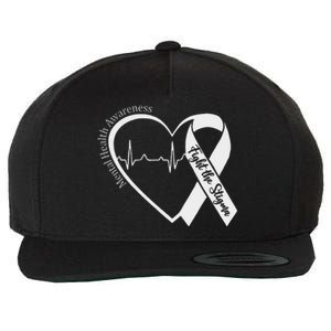 Mental Health Awareness Heart Fight The Stigma Green Ribbon Wool Snapback Cap