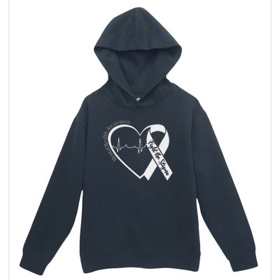 Mental Health Awareness Heart Fight The Stigma Green Ribbon Urban Pullover Hoodie