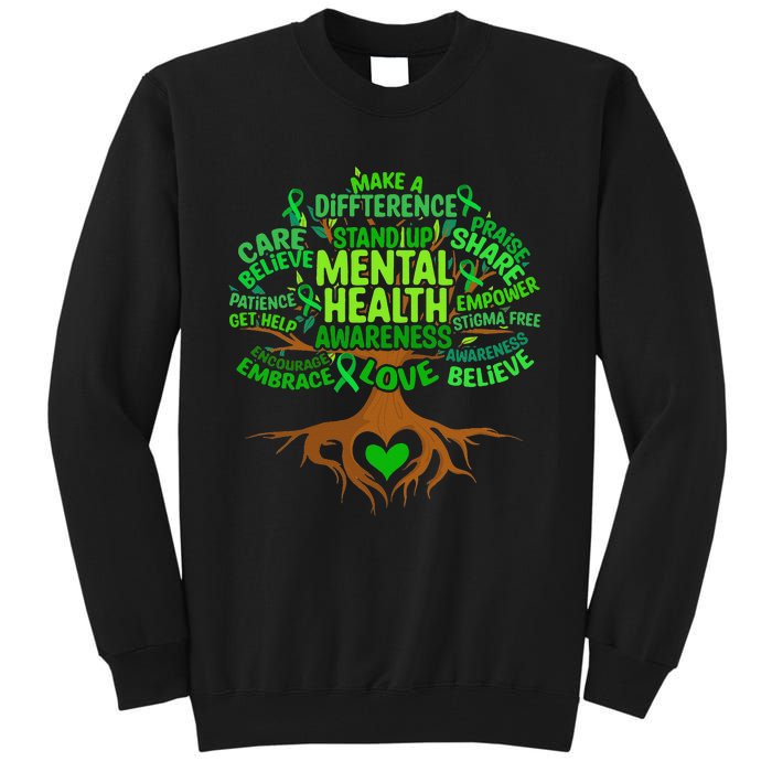 Mental Health Awareness Tree Drawing Word Art Wo  Tall Sweatshirt