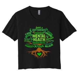 Mental Health Awareness Tree Drawing Word Art Wo  Women's Crop Top Tee