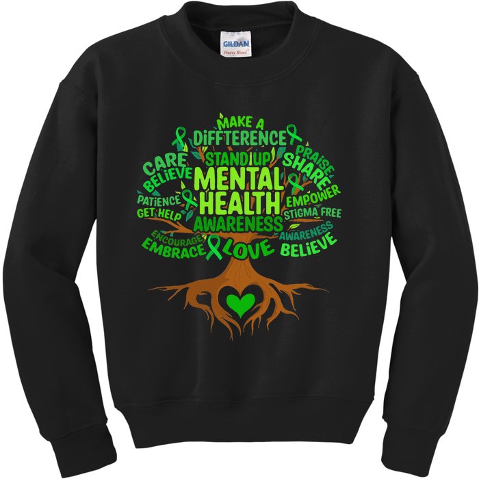 Mental Health Awareness Tree Drawing Word Art Wo  Kids Sweatshirt