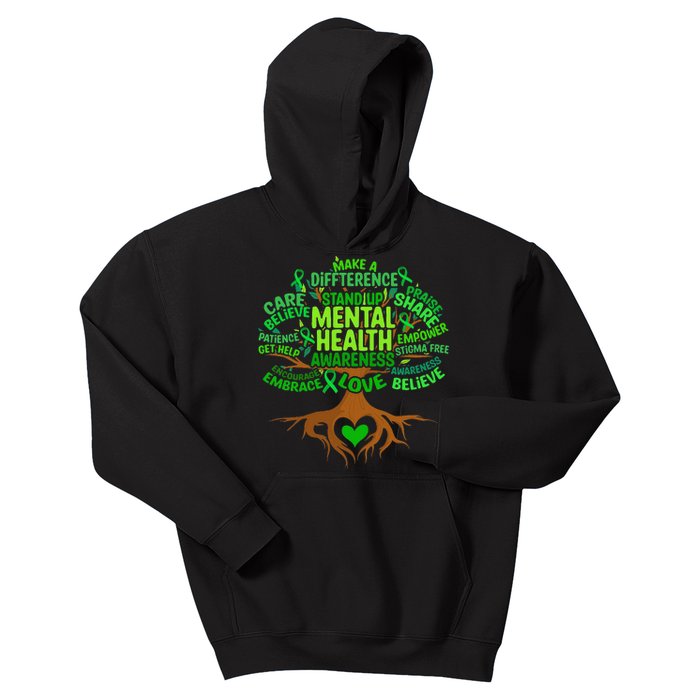 Mental Health Awareness Tree Drawing Word Art Wo  Kids Hoodie