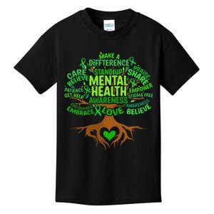 Mental Health Awareness Tree Drawing Word Art Wo  Kids T-Shirt