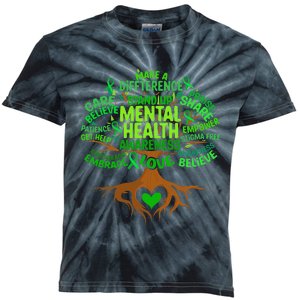 Mental Health Awareness Tree Drawing Word Art Wo  Kids Tie-Dye T-Shirt