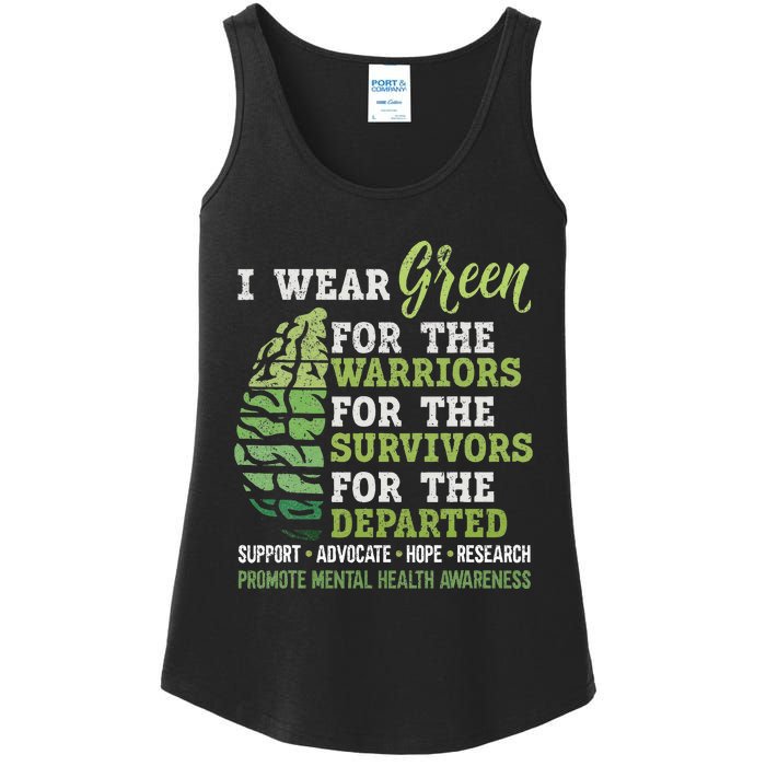 Mental Health Awareness Matters Support I Wear Green Warrior Ladies Essential Tank