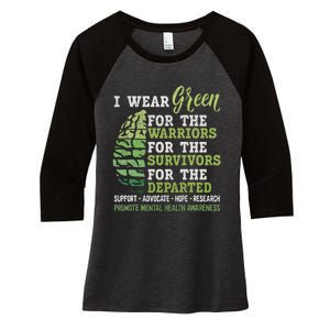 Mental Health Awareness Matters Support I Wear Green Warrior Women's Tri-Blend 3/4-Sleeve Raglan Shirt