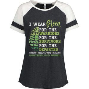 Mental Health Awareness Matters Support I Wear Green Warrior Enza Ladies Jersey Colorblock Tee