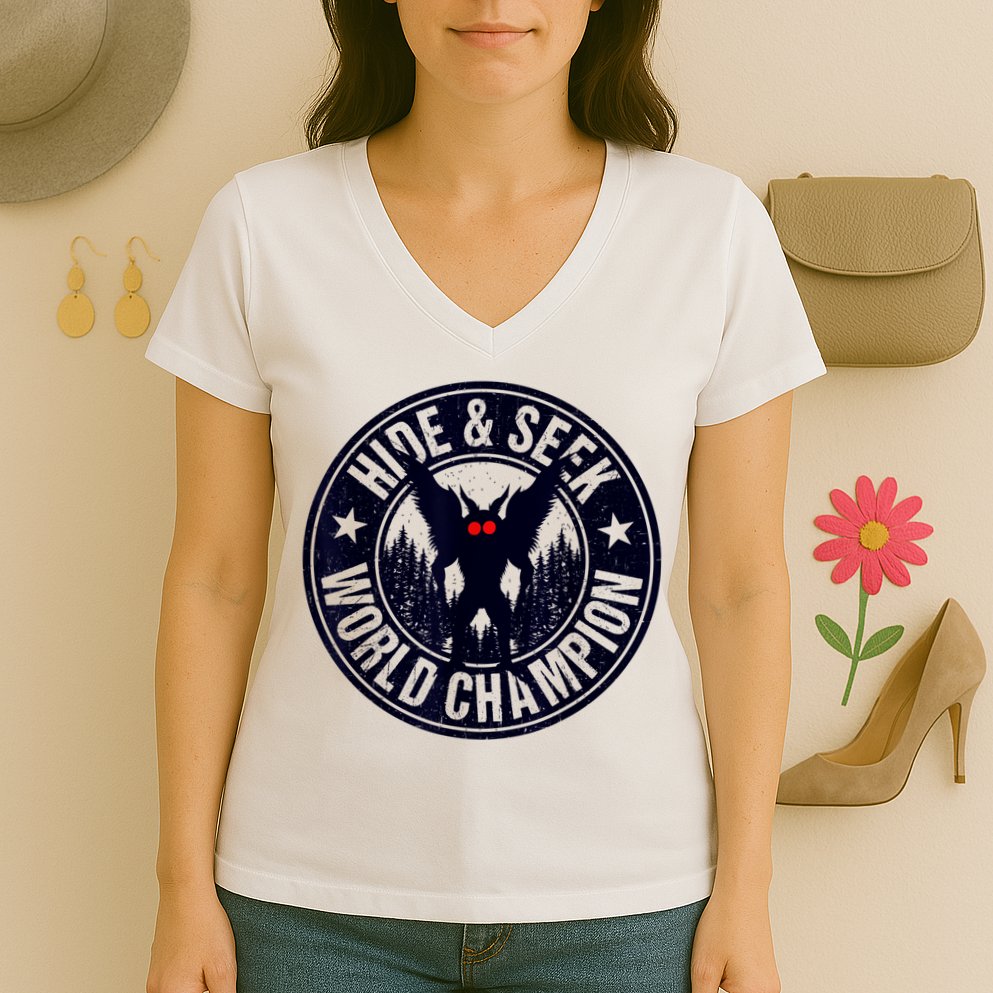 Mothman Hide And Seek World Champion Cool Mothman Silhouette Women's V-Neck T-Shirt