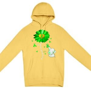 Mental Health Awareness Green Sunflower Ribbon Elephant Premium Pullover Hoodie