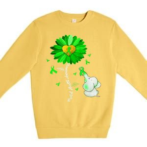 Mental Health Awareness Green Sunflower Ribbon Elephant Premium Crewneck Sweatshirt