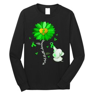 Mental Health Awareness Green Sunflower Ribbon Elephant Long Sleeve Shirt