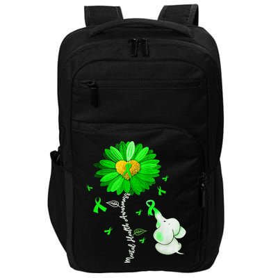 Mental Health Awareness Green Sunflower Ribbon Elephant Impact Tech Backpack