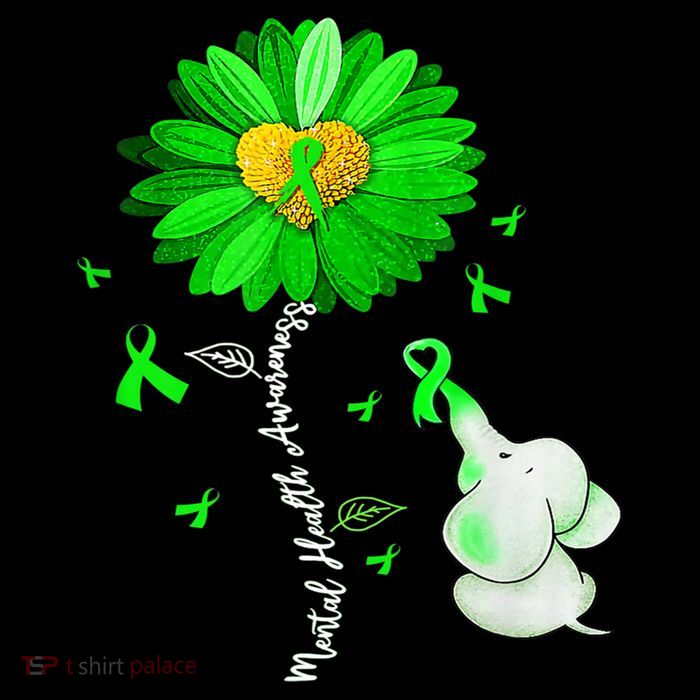 Mental Health Awareness Green Sunflower Ribbon Elephant Sustainable Bucket Hat